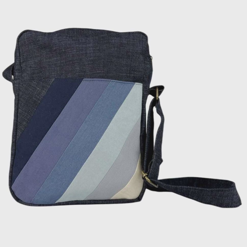 Deep Pocket Denim Crossbody - Blue Stripes