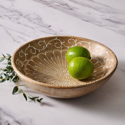 Aiza Handpainted Mango Wood Bowl