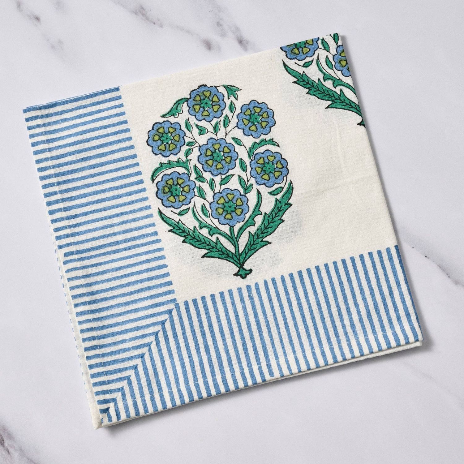 Devika Floral + Stripe Block Print Napkin