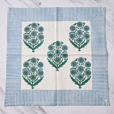 Devika Floral + Stripe Block Print Napkin