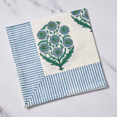 Devika Floral + Stripe Block Print Napkin