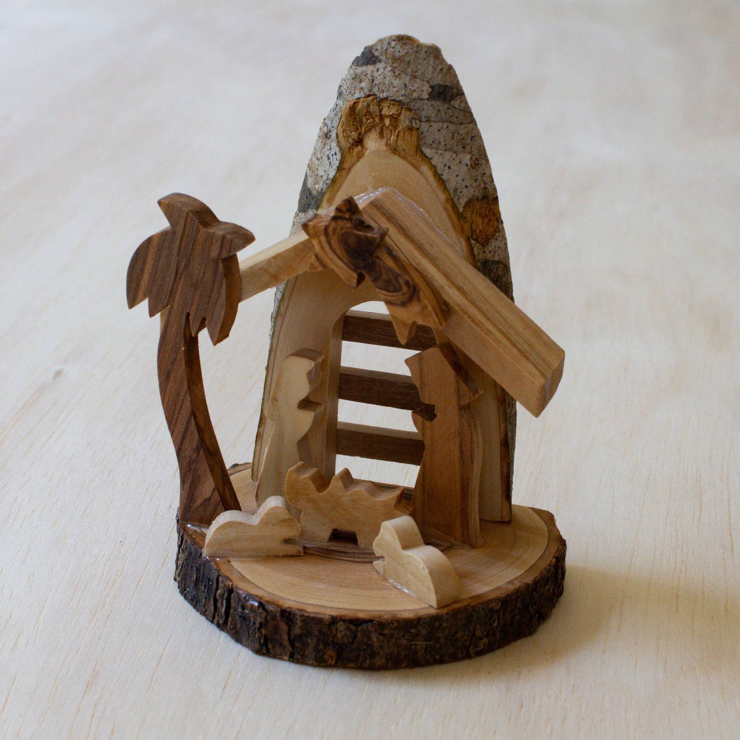 Olive Wood Nativity with Bark