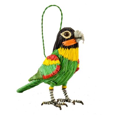 Orange-Cheeked Parrot - Palm Fiber Bird Ornament