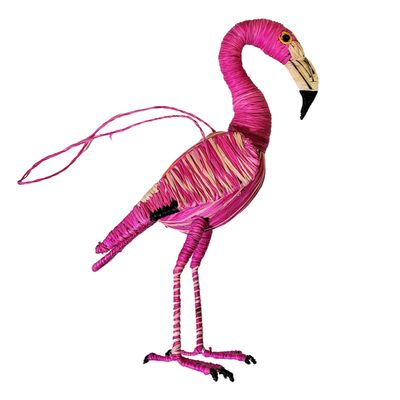 Flamingo - Palm Fiber Bird Ornament