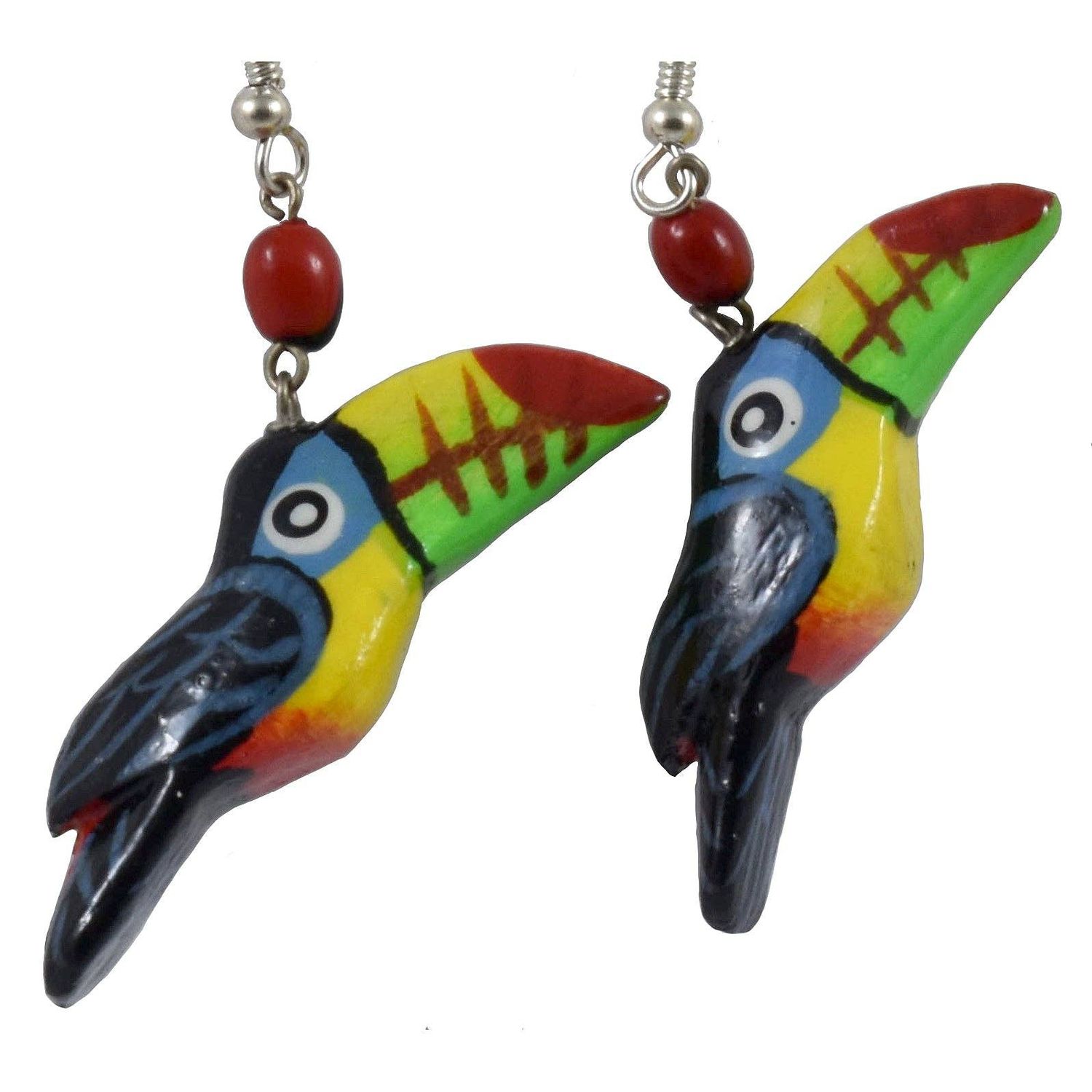 Toucan Balsa Wood Earrings, Style: yellow-breasted toucan with huayruru bead