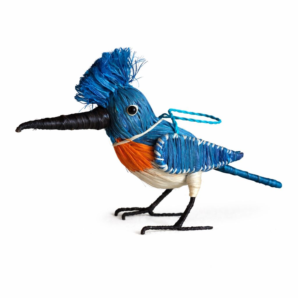 Kingfisher - Palm Fiber Bird Ornament, Style: Belted kingfisher -  long-leaked