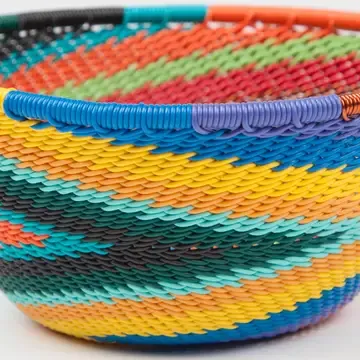 Telephone Wire Basket - Small Round Bowl size, Color: African Spirit (Bright Rainbow)