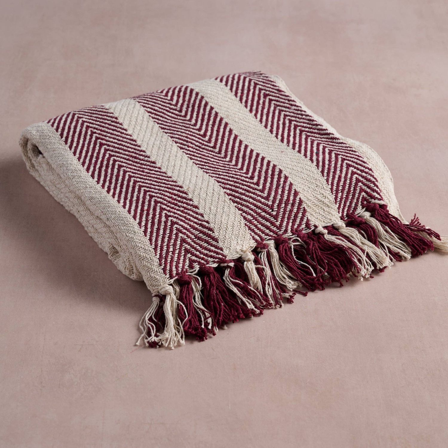 Chana Red + Cream Striped Cotton Blanket