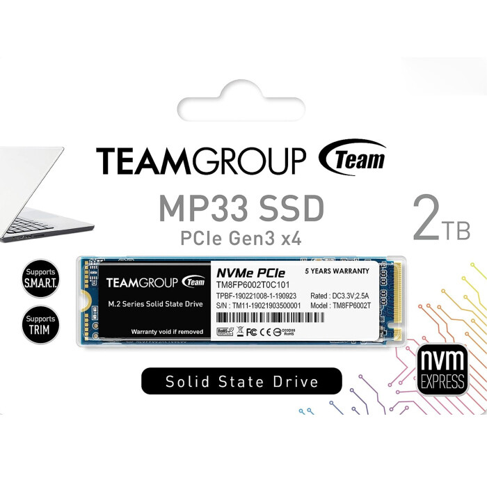 TEAMGROUP MP33 2TB M.2 NVMe SSD (PCIe Gen 3.0 x4)
