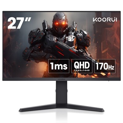 KOORUI 27E3Q 27 Inch IPS QHD 170Hz 1ms HDR400 Rotating Stand Gaming Monitor (Black)