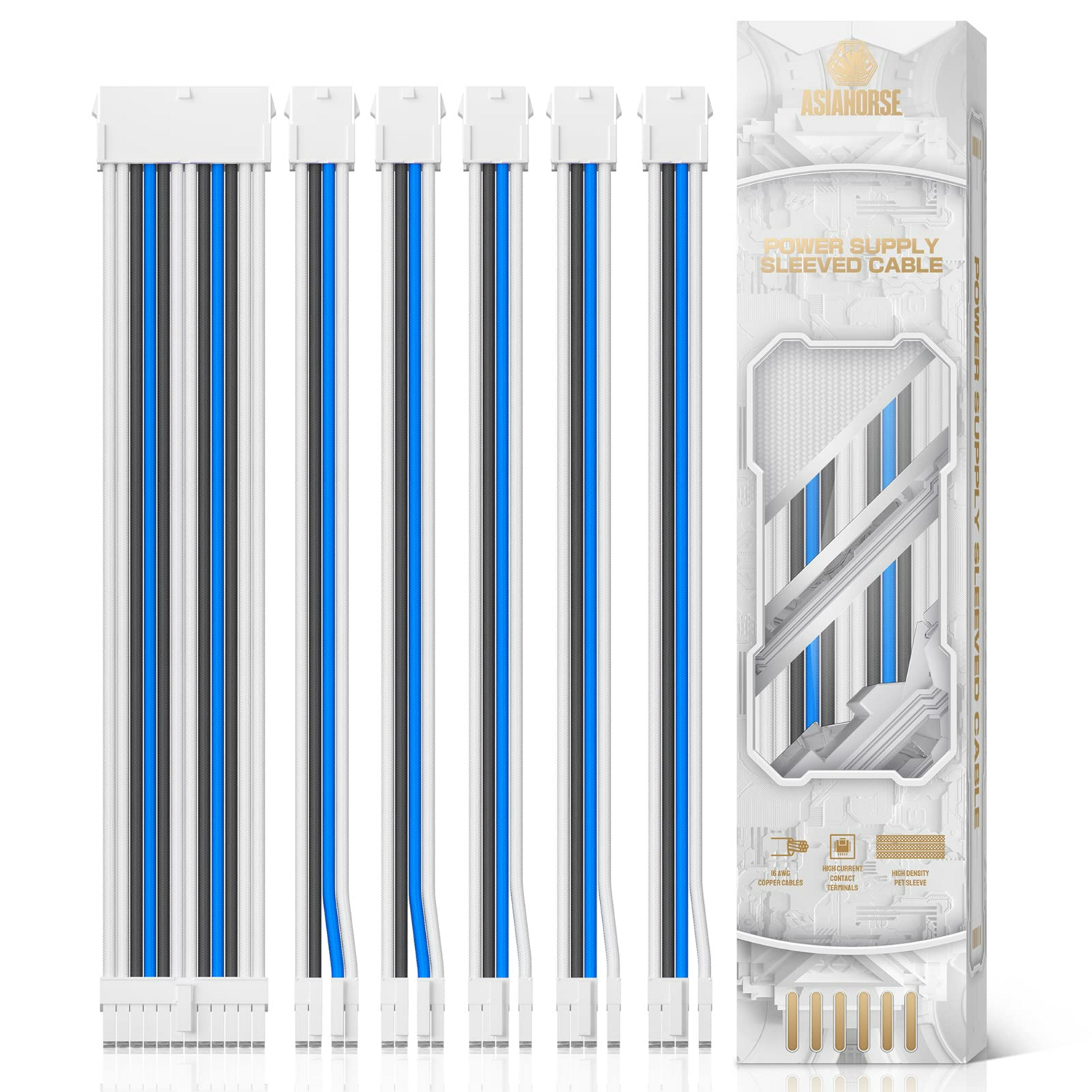 ASIAHORSE Power Supply Cable SNOW SERIES Extension Kit (Blue/White/Grey)