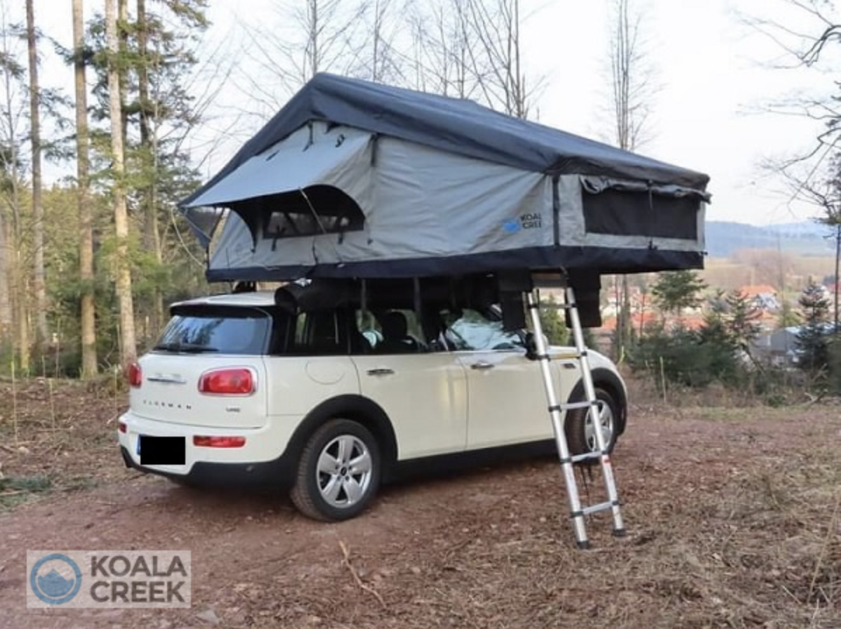 Koala Creek® Teide 160LV2 Overlander Daktent Met Overdekte Instap - 160cm  incl zwarte ladder met schuine treden..