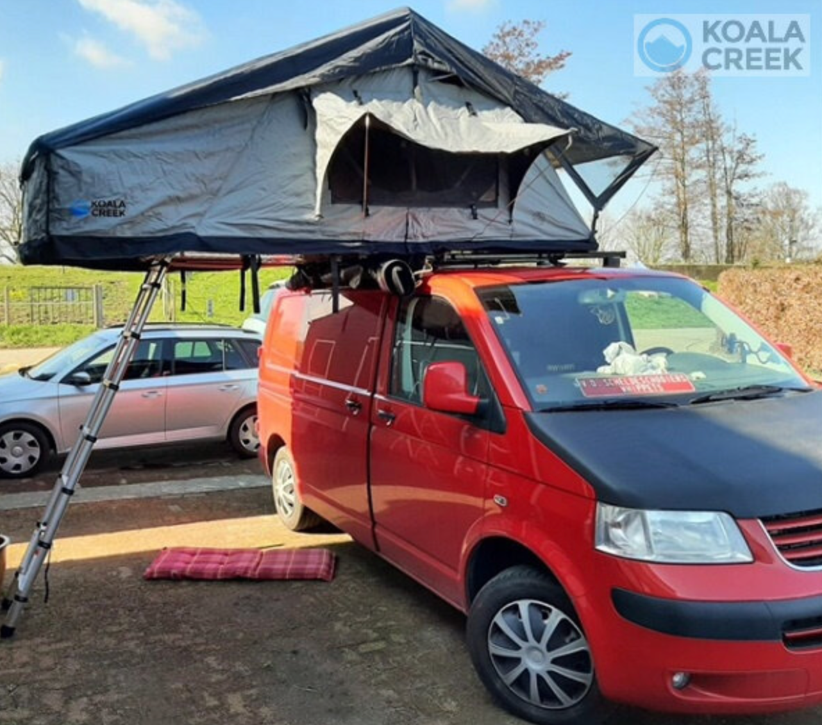 Koala Creek® Teide 190LV2 Daktent Donkergrijs - 190cm  incl zwarte ladder met schuine treden..
