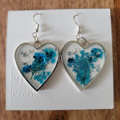 Blue Heart Flower Resin Earrings