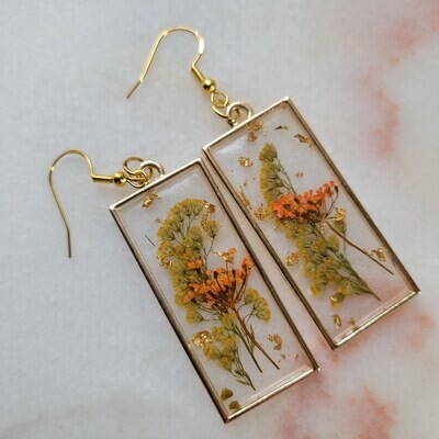 Orange Rectangle Resin Earrings