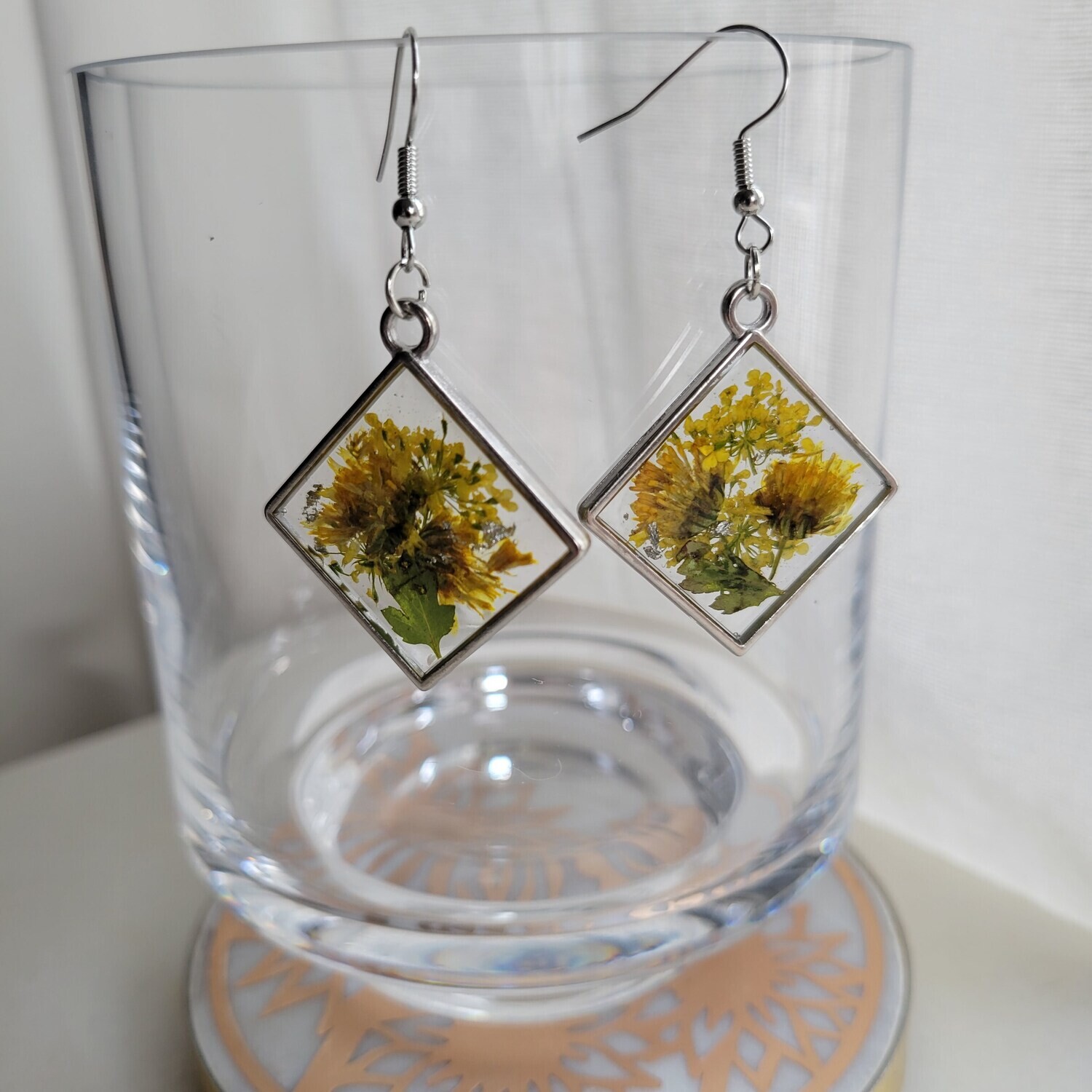 Yellow Square Resin Earrings
