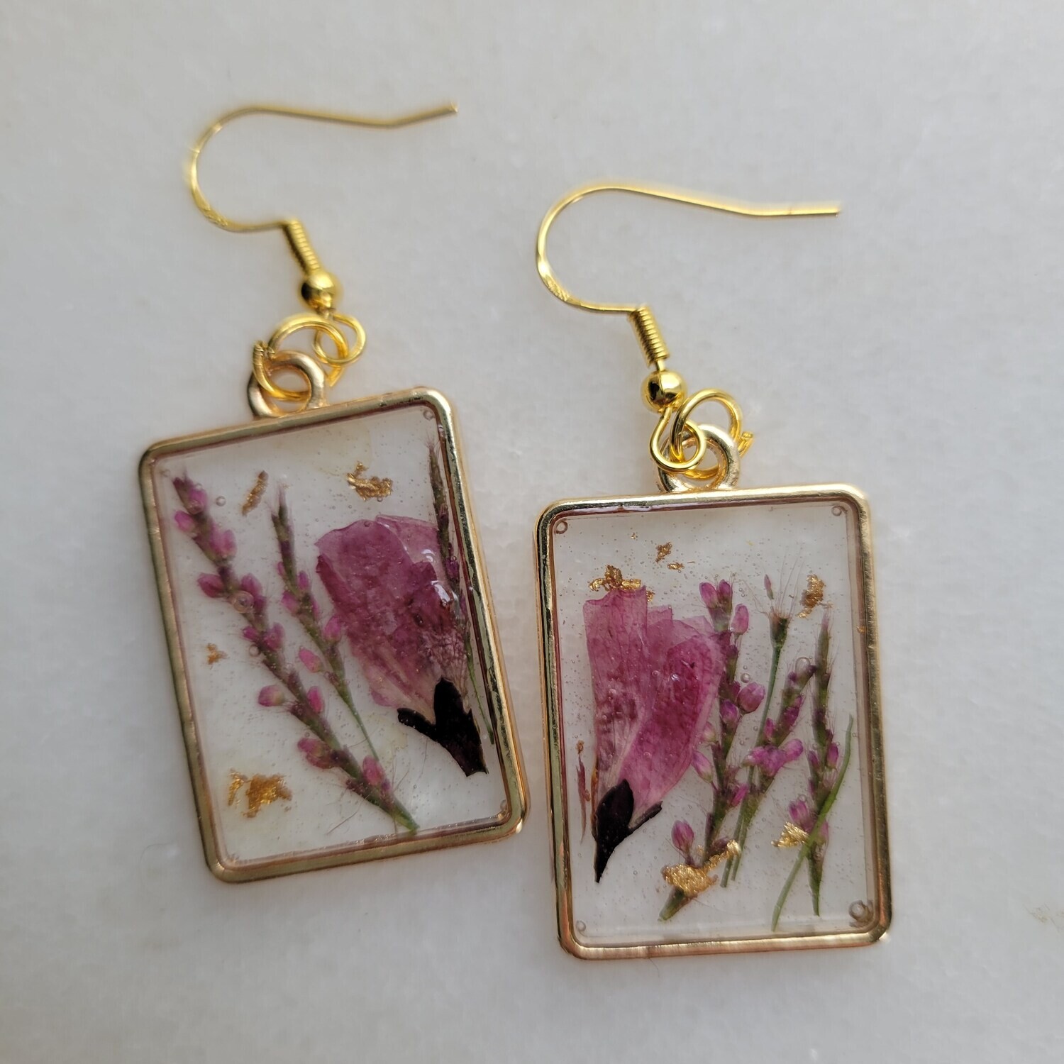 Pink &amp; Gold Rectangle Earrings