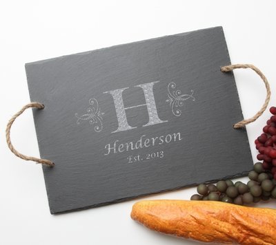 Personalized Slate Serving Tray Rope 15 x 12 DESIGN 2