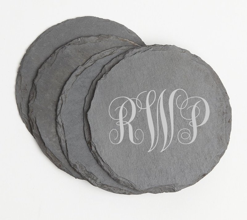 Personalized Slate Coasters Round Engraved Slate Coaster Set DESIGN 1