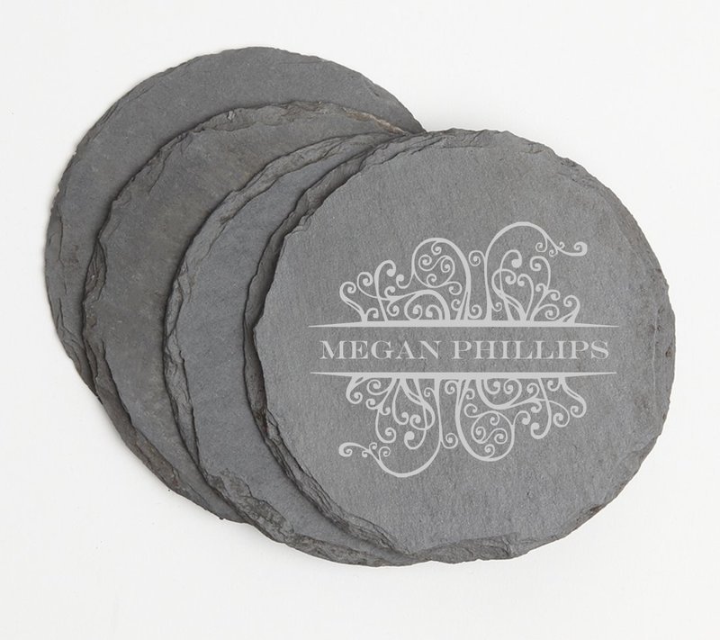 Personalized Slate Coasters Round Engraved Slate Coaster Set DESIGN 4