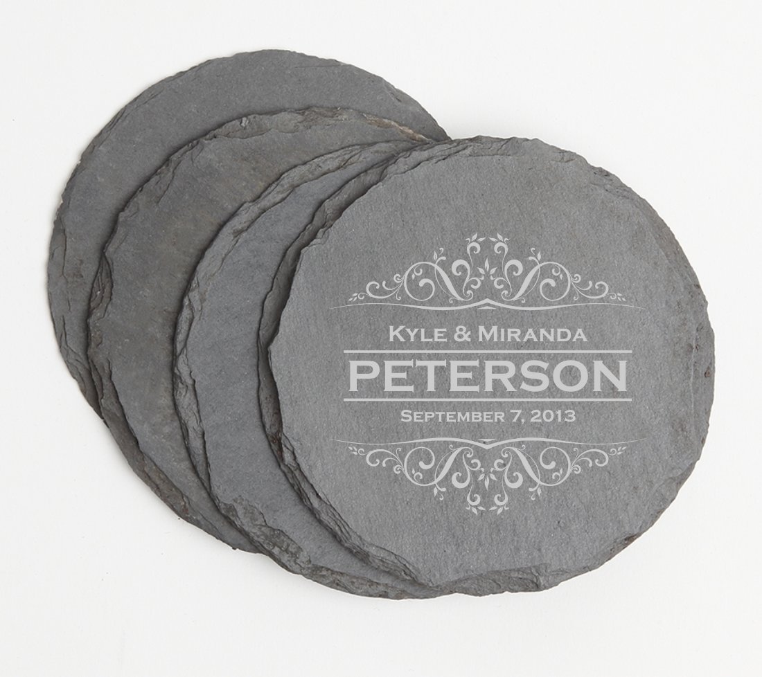 Personalized Slate Coasters Round Engraved Slate Coaster Set DESIGN 7