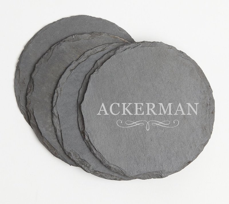 Personalized Slate Coasters Round Engraved Slate Coaster Set DESIGN 8