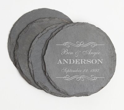 Personalized Slate Coasters Round Engraved Slate Coaster Set DESIGN 9