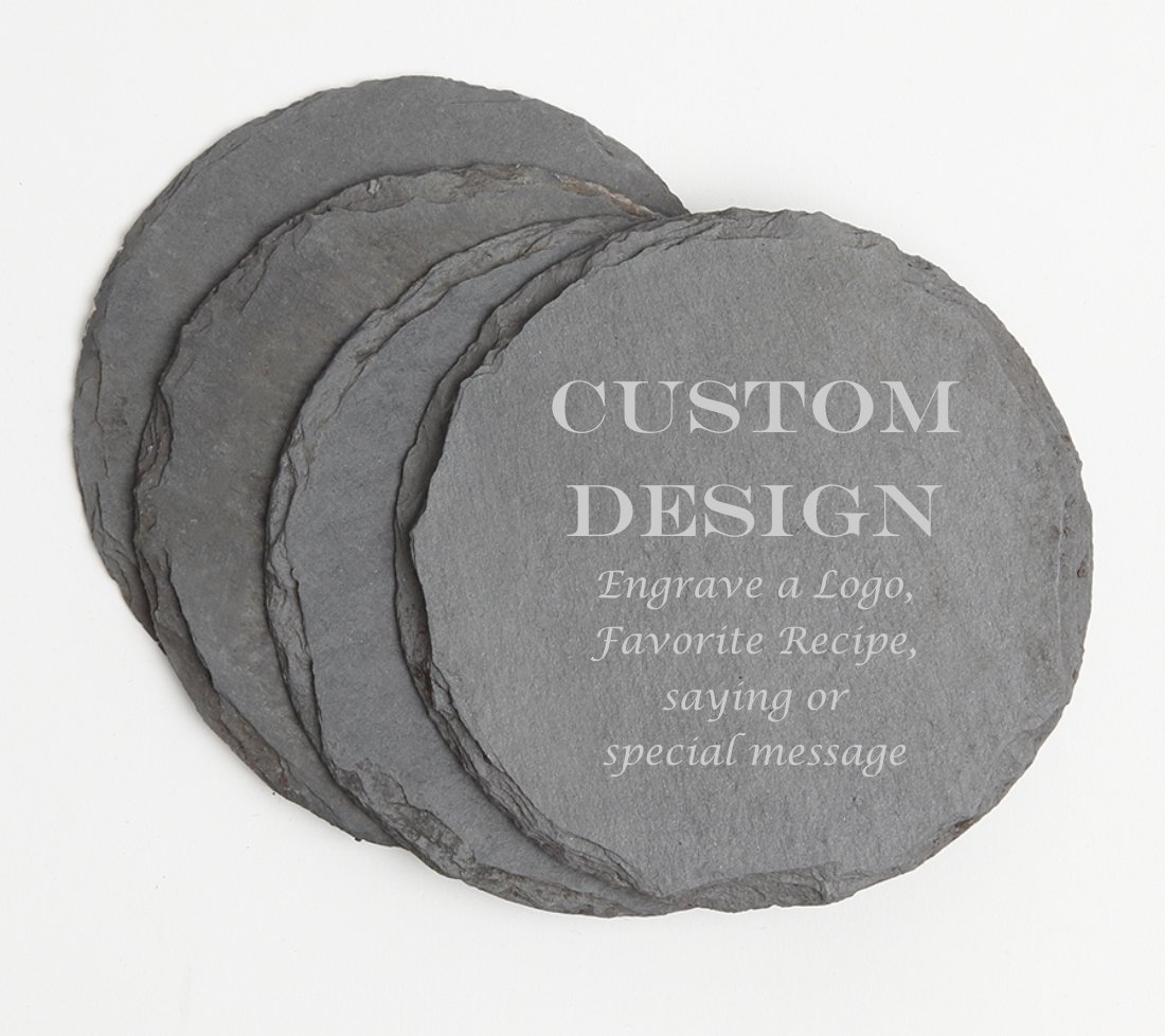 Personalized Slate Coasters Round Engraved Slate Coaster Set DESIGN 13