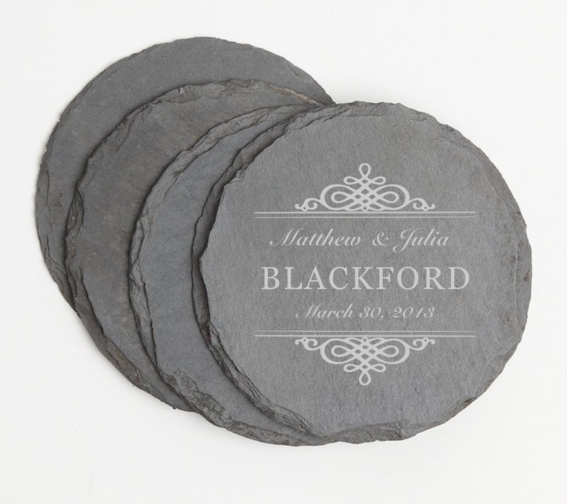 Personalized Slate Coasters Round Engraved Slate Coaster Set DESIGN 14