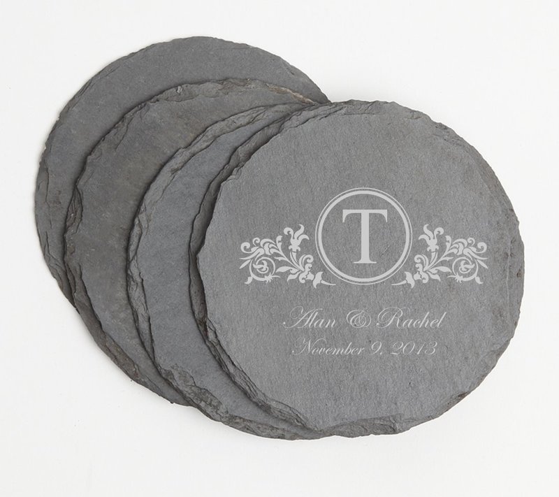 Personalized Slate Coasters Round Engraved Slate Coaster Set DESIGN 15