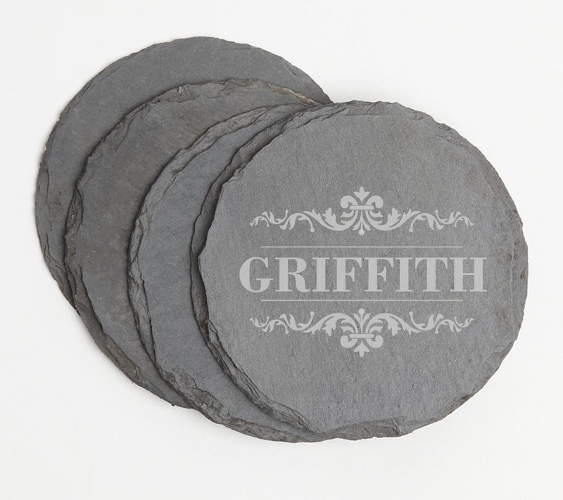 Personalized Slate Coasters Round Engraved Slate Coaster Set DESIGN 16
