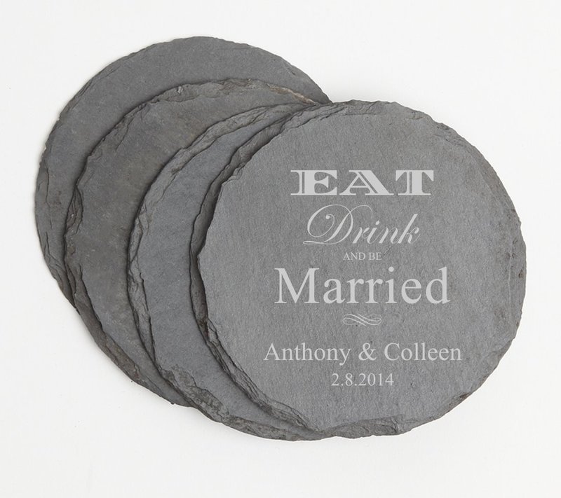 Personalized Slate Coasters Round Engraved Slate Coaster Set DESIGN 17
