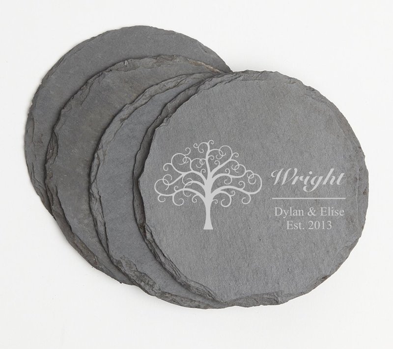 Personalized Slate Coasters Round Engraved Slate Coaster Set DESIGN 18