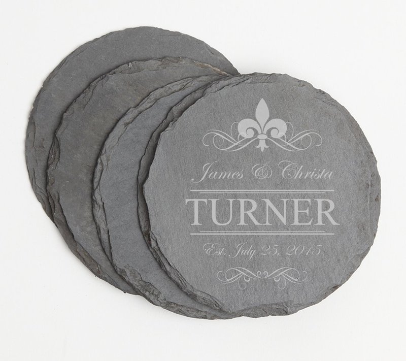 Personalized Slate Coasters Round Engraved Slate Coaster Set DESIGN 20