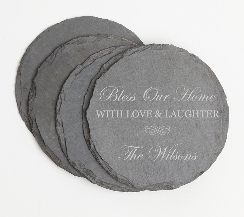 Personalized Slate Coasters Round Engraved Slate Coaster Set DESIGN 22