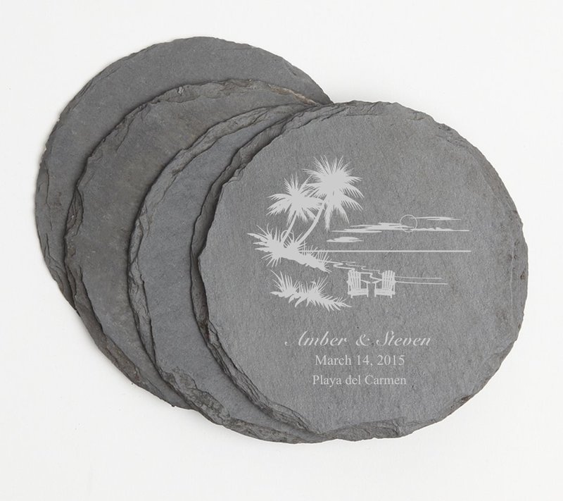 Personalized Slate Coasters Round Engraved Slate Coaster Set DESIGN 33
