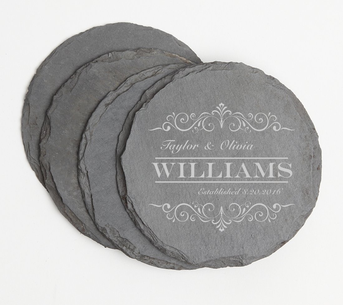 Personalized Slate Coasters Round Engraved Slate Coaster Set DESIGN 34