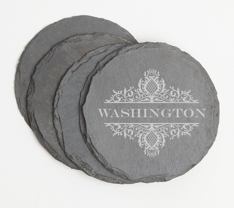Personalized Slate Coasters Round Engraved Slate Coaster Set DESIGN 36
