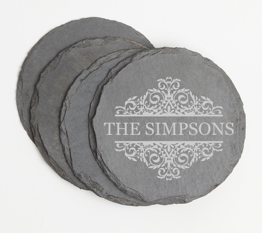 Personalized Slate Coasters Round Engraved Slate Coaster Set DESIGN 39