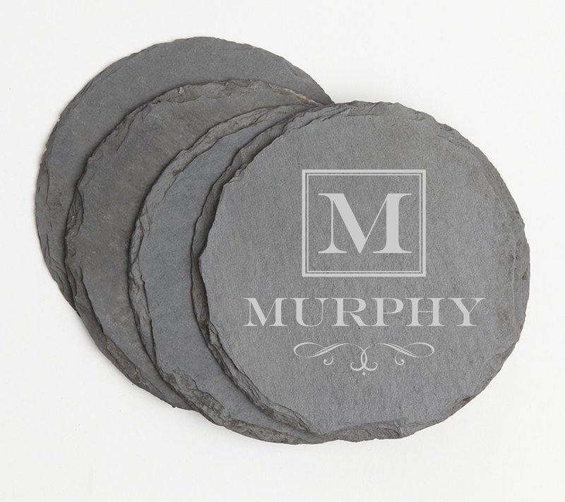 Personalized Slate Coasters Round Engraved Slate Coaster Set DESIGN 41