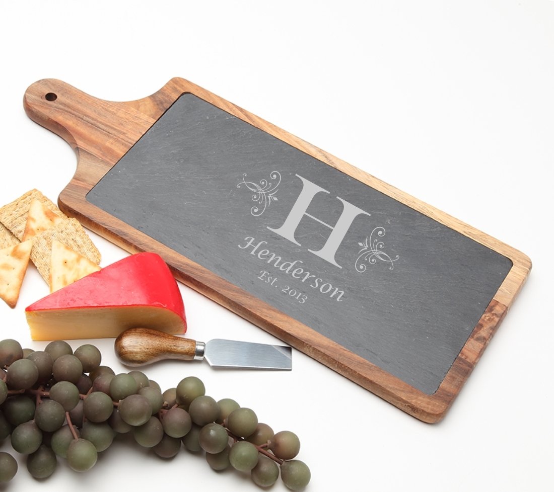 Personalized Cheese Board Slate and Acacia Wood 17 x 7 DESIGN 2