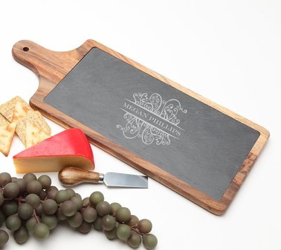 Personalized Cheese Board Slate and Acacia Wood 17 x 7 DESIGN 4