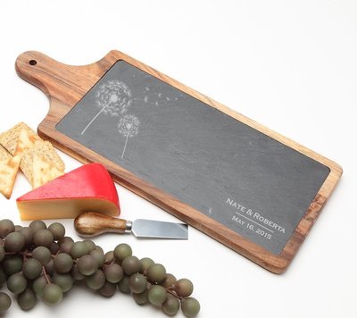 Personalized Cheese Board Slate and Acacia Wood 17 x 7 DESIGN 28