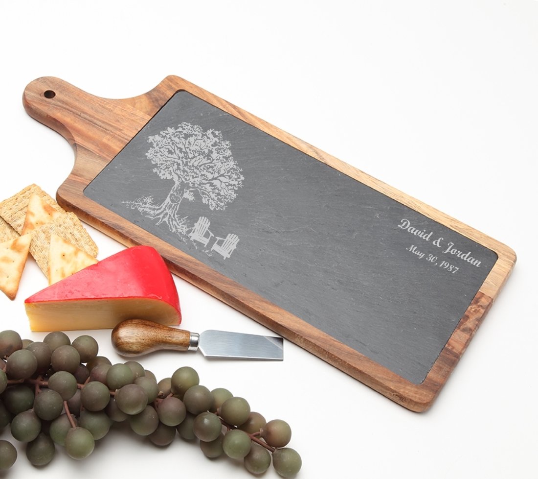 Personalized Cheese Board Slate and Acacia Wood 17 x 7 DESIGN 31