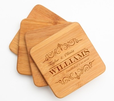 Personalized Bamboo Coasters Engraved Bamboo Coaster Set DESIGN 34