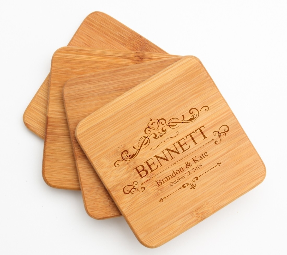 Personalized Bamboo Coasters Engraved Bamboo Coaster Set DESIGN 35