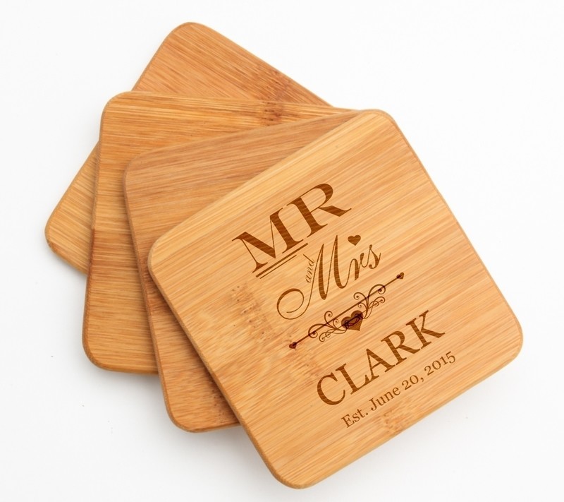 Personalized Bamboo Coasters Engraved Bamboo Coaster Set DESIGN 21