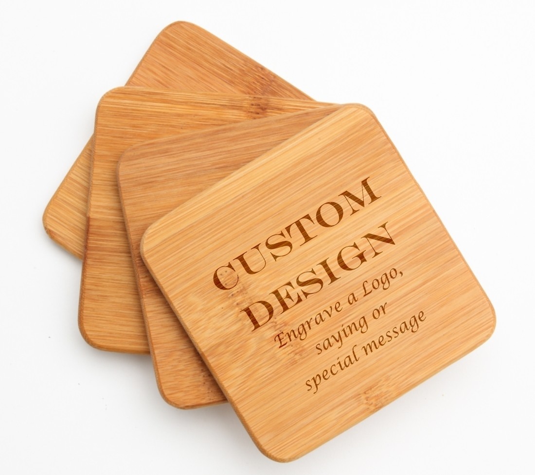 Personalized Bamboo Coasters Custom Engraved Bamboo Coaster Set