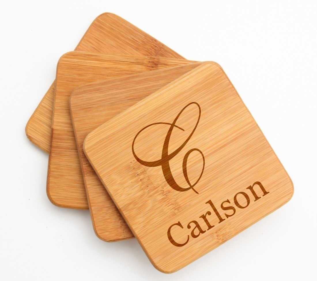 Personalized Bamboo Coasters Engraved Bamboo Coaster Set DESIGN 3