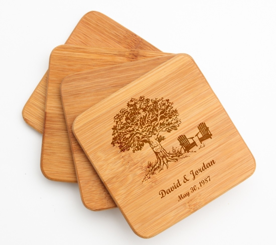 Personalized Bamboo Coasters Engraved Bamboo Coaster Set DESIGN 31